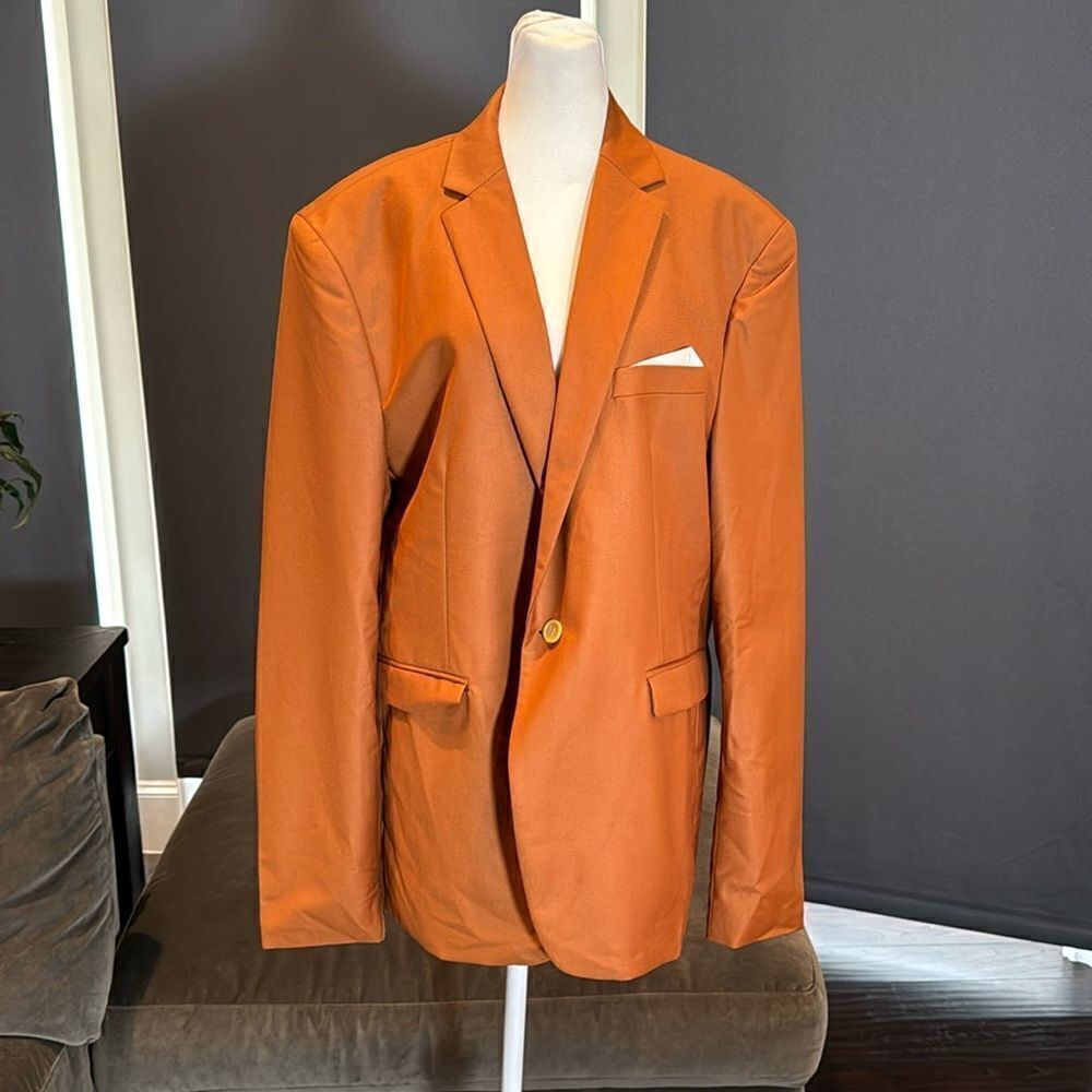 Men’s Mogu Brown 2 Piece One Button Single Breasted Suit Jacket 44 Pants 40 NWT